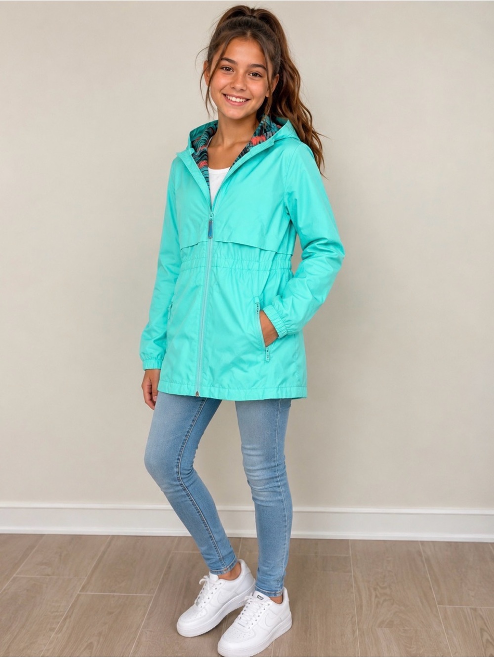 Champion Girls' Hooded windbreaker jacket - Turquoise